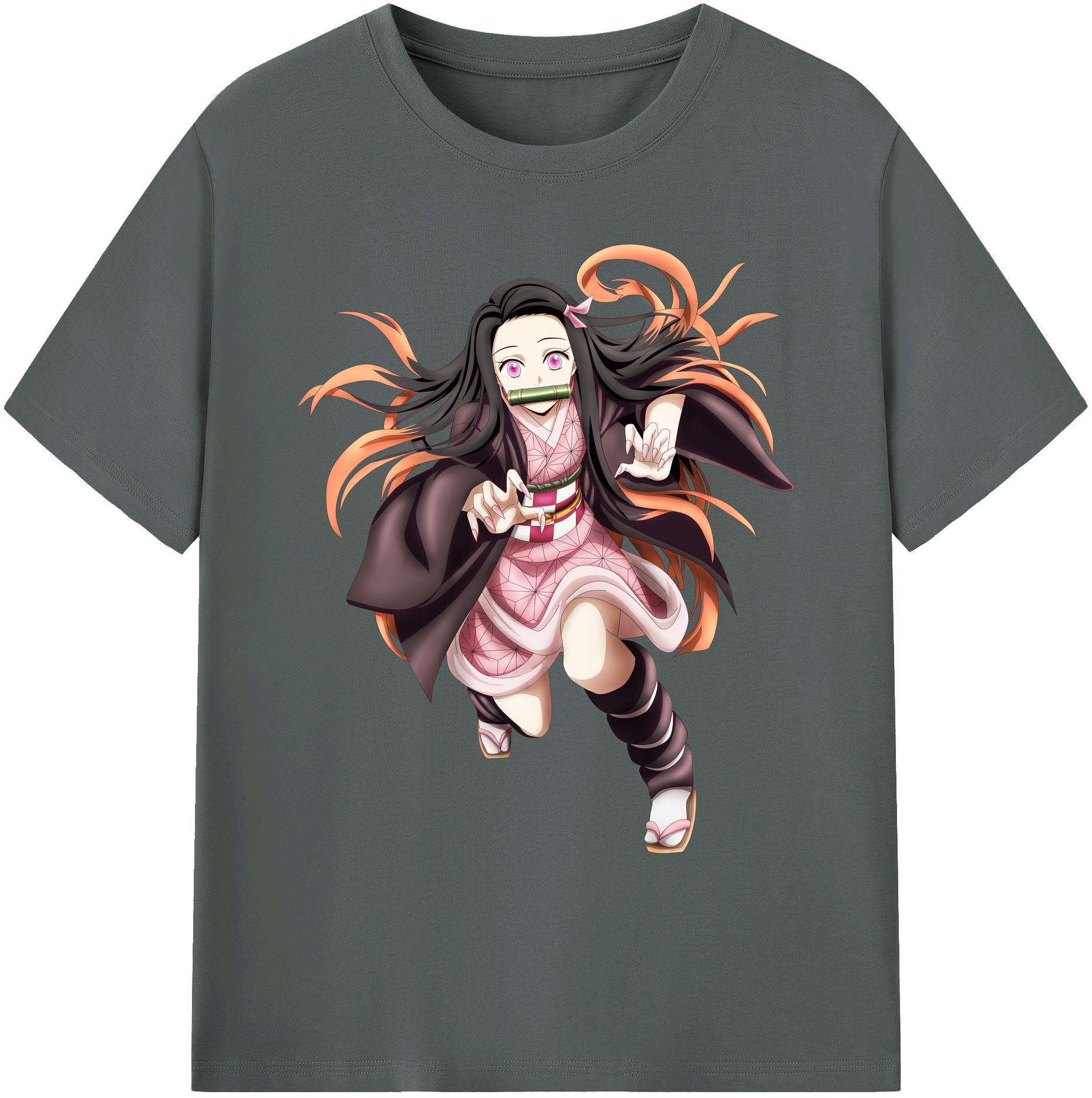 （画像用） 鬼滅の刃（きめつのやいば）竈門 禰󠄀豆子／かまど ねずこ Kamado Nezuko 綿100％ メンズ半袖Tシャツ｜肌触りやわらか＆通気性
